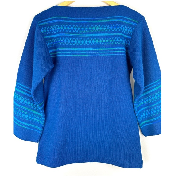 Vintage 1960’s Square Boat Neck Tunic Sweater Top in Blue • MCM - Bell Sleeve - Picture 2 of 7